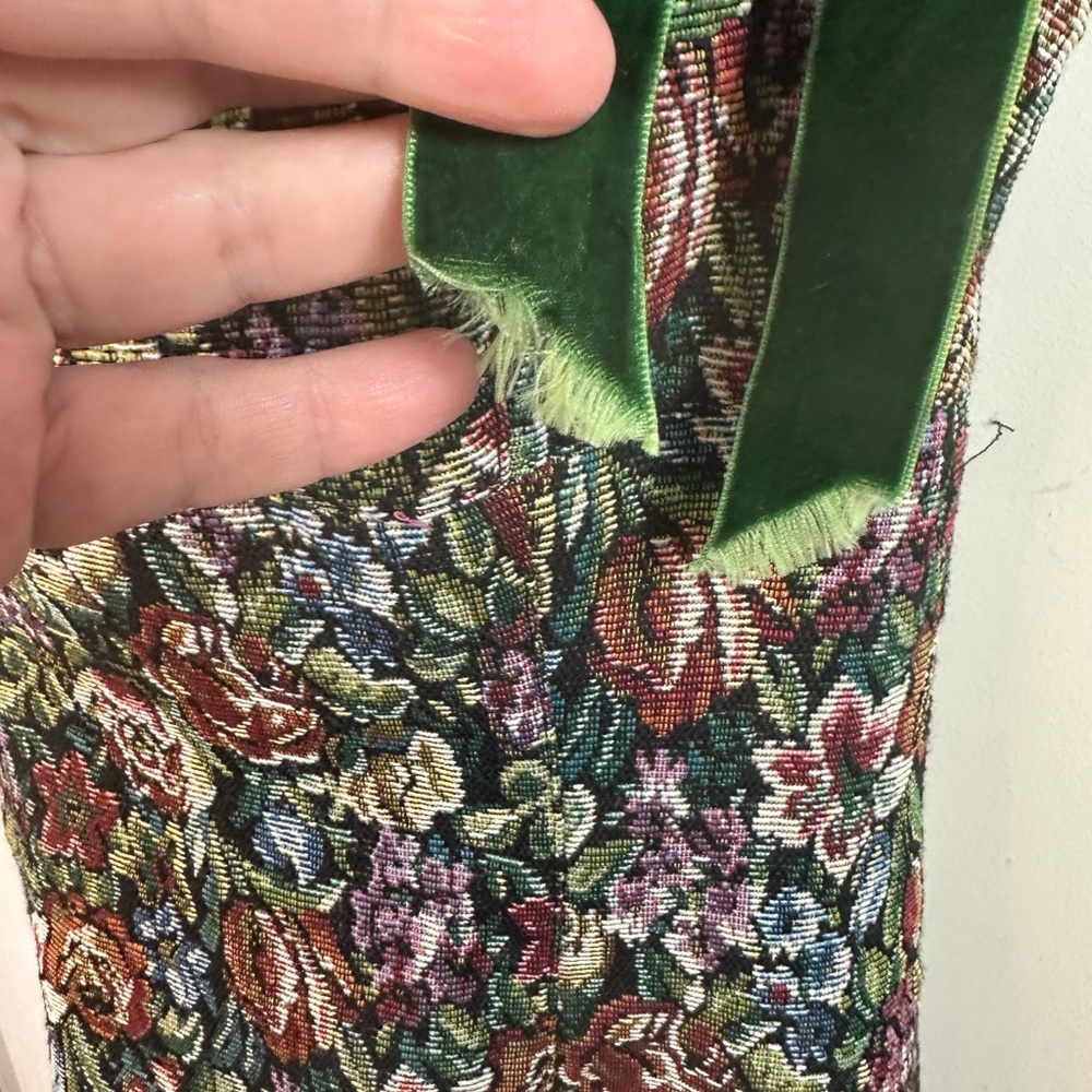 Dolls Kill Floral Tapestry Mini Dress with Green Velvet Ties - Picture 8 of 16